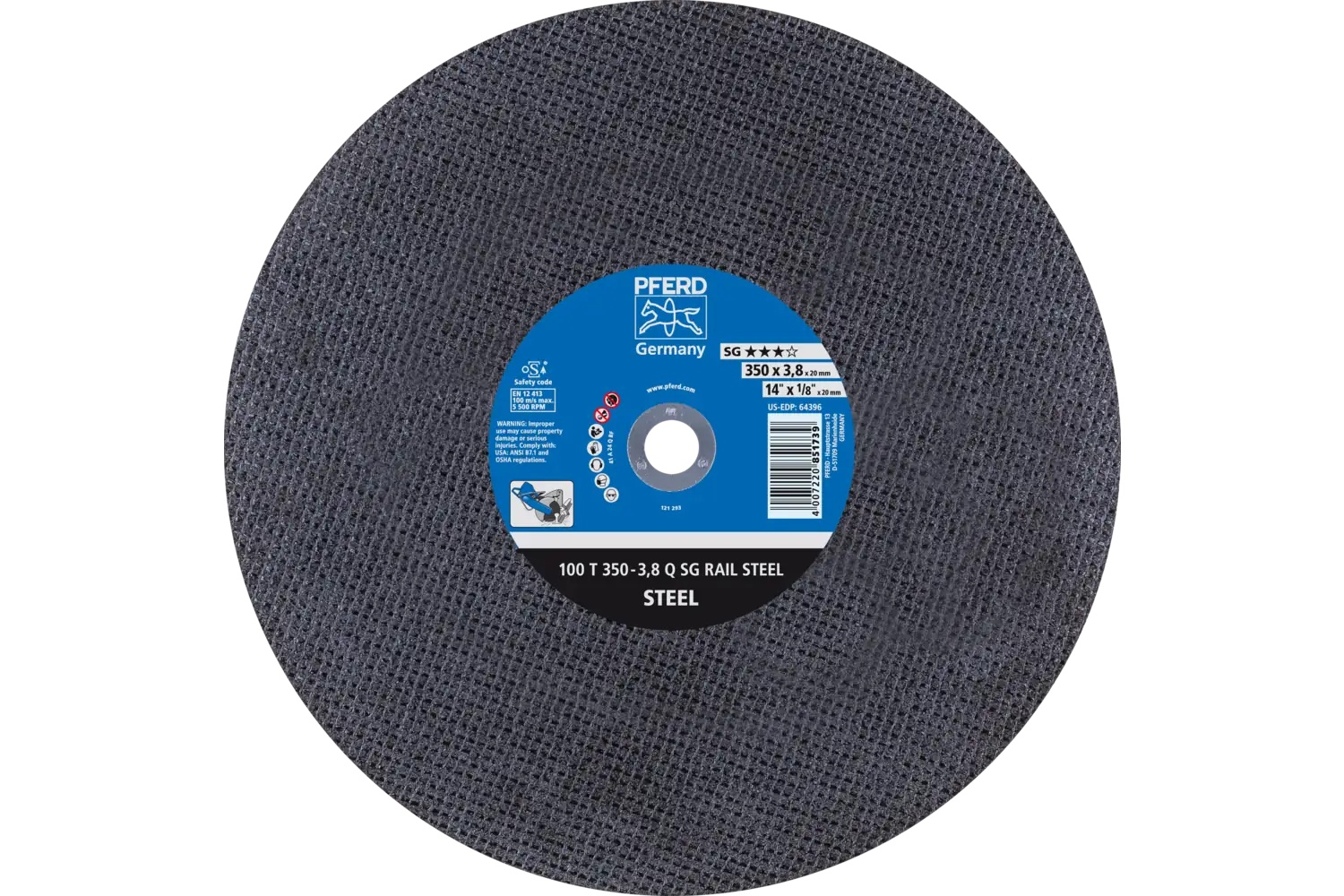 Picture of Pferd Large Diameter Cut-Off Wheel 14" X 7/64 X 20mm, Sg Rail Steel, Q, Aluminum Oxide